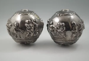 VTG ITALY CAPODIMONTE SILVER OVERLAY SET OF 2 LAMPS-LAMP BASES BALL TYPE - Picture 1 of 6