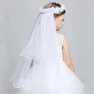 Child Kid Flower Girl Lace Wedding Bride Maid Garland Hair Headband Veil - FI - Picture 1 of 15