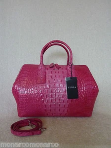 NEW FURLA Papermoon Rose Pink Embossed Leather Satchel/Shoulder/Crossbody Bag - Picture 1 of 12