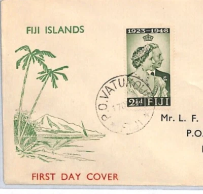 FIJI KGVI 1948 PLATA BODA FDC Vatukoula ilustrado primer día cubierta YR44 Foto 1 de 4