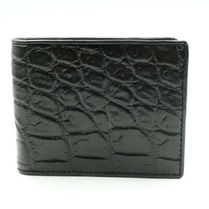 Nueva billetera plegable de cuero de cocodrilo negro genuino con piel para ho... - Imagen 1 de 11