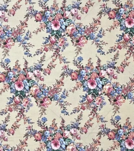 Vintage Blumenstrauß Stoff rosa blau creme Landhaus Baumwolle Oma 70" L x 44" B - Bild 1 von 14