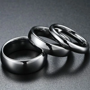 Anillo de boda de acero tungsteno de 4/6/8 mm para hombre y mujer pulido en plata talla 5-13 - Imagen 1 de 14