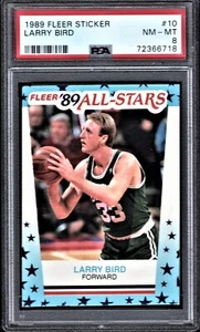 1989 FLEER STICKER LARRY BIRD #10 BOSTON CELTICS HOF PSA 8 NM-MT - Picture 1 of 2