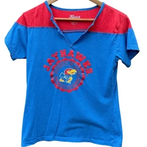 Kansas Jayhawks KU NCAA Klutch Apparel Damen rot blau T-Shirt Größe Medium - Bild 1 von 5