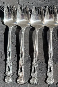 Vintage OCC Japan Set x 4 Splayd/Dessert Forks/Spoons Pierced Floral Rose Design - Picture 1 of 7