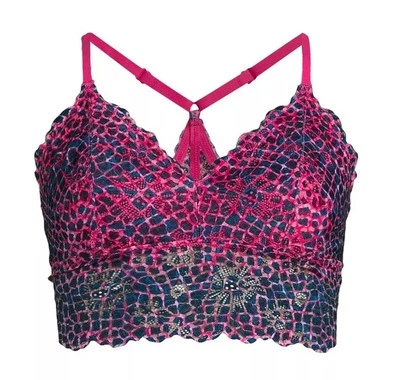 Bralette de encaje No Boundaries Longline acolchado fucsia geométrico juniors pequeño Foto 1 de 3