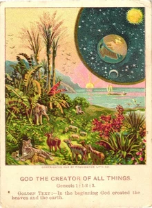 Ölberg Bildkarte 1901 Gott der Schöpfer aller Dinge Genesis 1 Lithographie - Bild 1 von 2