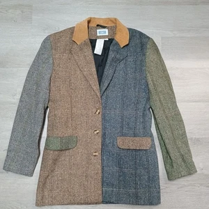 Vintage QPS Wollmischung Farbblock Fischgrätmuster Chevron Blazer Damengröße 8 - Bild 1 von 8