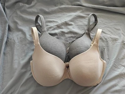 Cacique Bras (2) 38DDD Lightly Lined T-Shirt Bra Bundle, Grey and Nude - Image 1 of 4