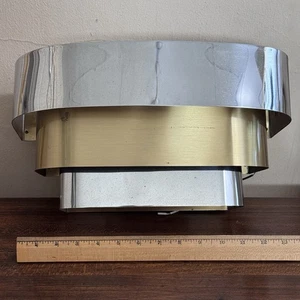 Vtg Progress Lighting Tiered Metal Wall Sconce Chrome Gold Mid Century Lamp B - Picture 1 of 8