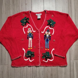 Vintage Victoria Jones Nutcracker Crochet Knit Sweater Cardigan Christmas Large - Picture 1 of 8