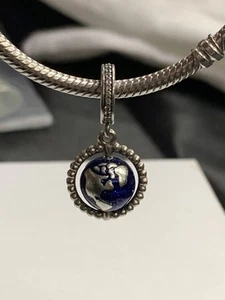 AUTHENTIC PANDORA #798021CZ STERLING SILVER SPINNING GLOBE DANGLE CHARM - Picture 1 of 4
