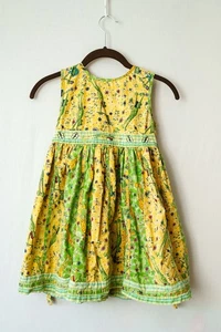 Beetlejuice girls yellow green dress frogs flowers 5/6 cotton cottage - Picture 1 of 8