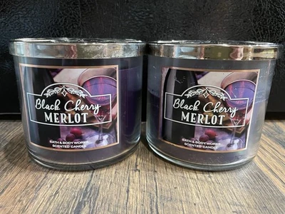 2 Black Cherry Merlot CANDLES 14.5 oz Bath & Body Works 3 WICK Large Jars - Image 1 of 4
