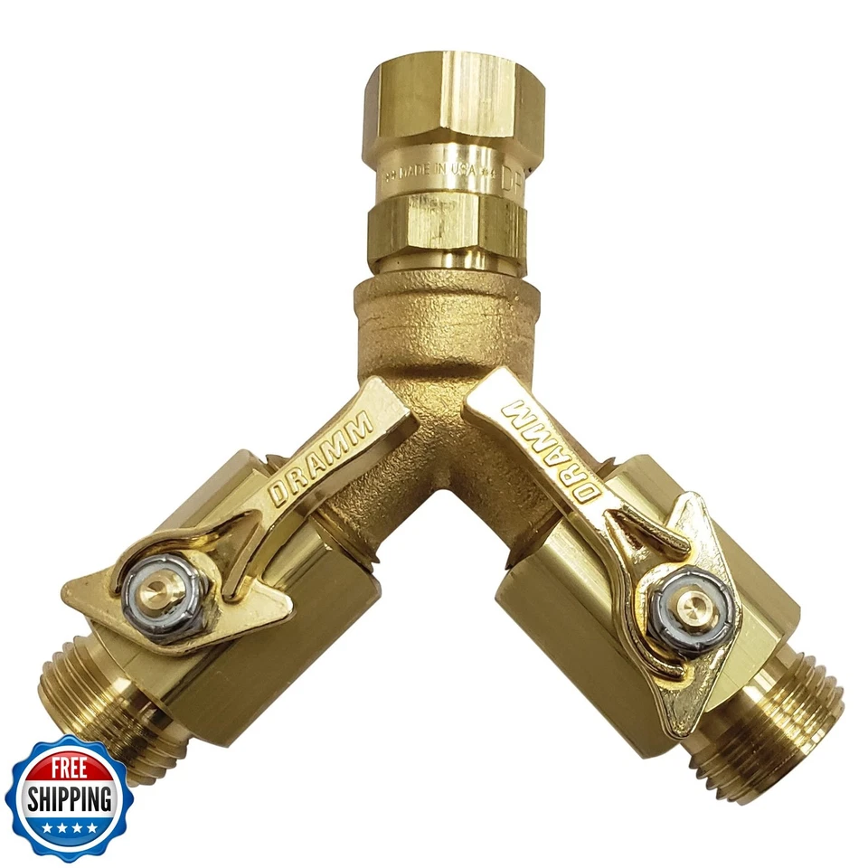 Válvula de cierre doble de latón de alta resistencia Dramm 35005 - Flujo de agua completo, cuarto de T Foto 1 de 3