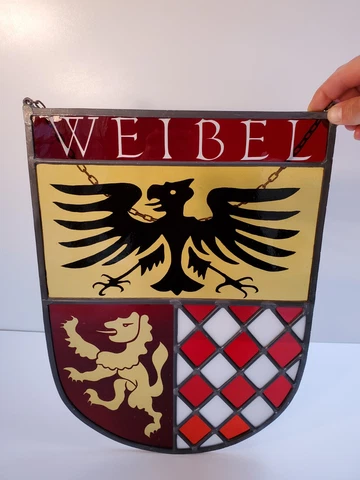WEIBEL Coat of Arms Shield Family Crest Ornamental Sign Faux Stained Glass Cover