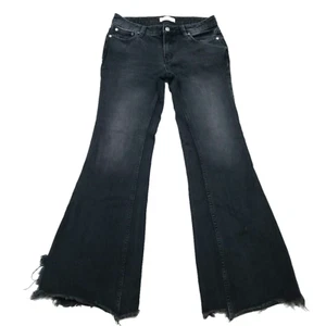 Free People Flared Jeans Women 26 Black Denim Boho Mid Rise Raw Hem Distressed  - Picture 1 of 14