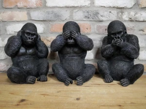 Set of 3 Gorillas Garden Ornament/ Home Monkey Decoration/ See, Hear No Evil - Picture 1 of 6
