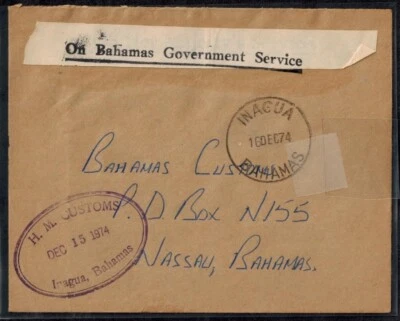 Bahamas 1974 ON BAHAMAS GOVERNMENT SERVICE Cover w/RARE HM CUSTOMS OVAL - Image 1 of 3