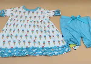 Kickee Pants Bamboo Toddler Girl Natural Ice Cream Babydoll Set Size 5 New - Picture 1 of 5