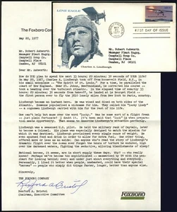 1977 LINDBERGH Lone Eagle & LETTER First Day Cover SPIRIT of ST. LOUIS Stamp FDC - Picture 1 of 4