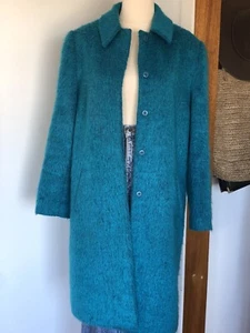 Vintage 80’s Turquoise Wool Blend Shaggy Coat Retro Made In Australia Size 6-10 - Picture 1 of 14