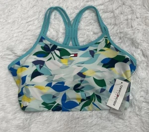 Tommy Hilfiger Sport Women’s Sports Bra Size L Large Padded Blue Yellow New - Picture 1 of 10