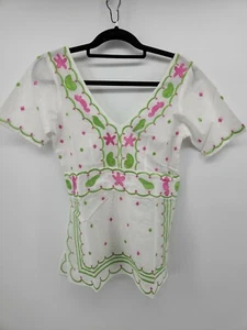 NWT Gretchen Scott XS V Neck Short Sleeve Seascape Empire Waist Side Zip - Picture 1 of 10