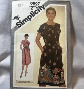 9827 Vintage Simplicity SEWING Pattern Misses 1980s Jiffy Pullover Dress Cut - Picture 1 of 2