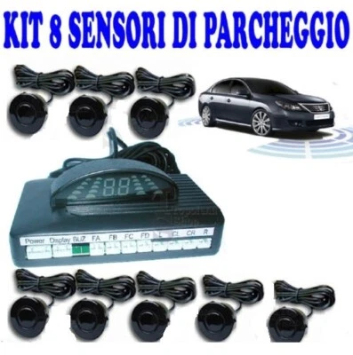 KIT COMPLETO 8 SENSORI DI PARCHEGGIO ANTERIORE E POSTERIORE NERI AUTO FURGONI - Immagine 1 di 3