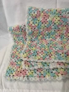 Handmade Crochet Baby Blanket 31"x22" Pastel Granny Squares Afghan Throw - Picture 1 of 4