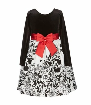 RARE EDITIONS Little Girls 6X Velvet/Flocked Floral A-line Dress NWT - Image 1 of 4