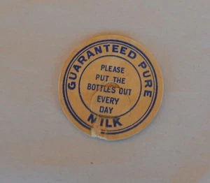 VTG “Generic” Guaranteed Pure Milk Bottle Cap Cardboard Insert Put Out Daily - Picture 1 of 4