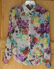 About A Girl Ladies Size S Sheer Floral Print L/S Button Front Blouse