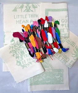 Stamped Cross Stitch Sampler Assorted Lot of 7 with 68 Thread Skeins C2 - Picture 1 of 9