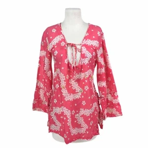 Traje de baño Letarte hecho a mano para mujer pequeño rosa con cuentas de algodón túnica floral - Imagen 1 de 12