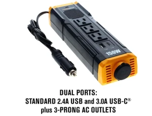 PowerDrive PWD150S 150-Watt Power Strip three AC outlets Dual USB & USB-C ports - Picture 1 of 7