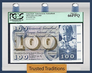 TT PK 49k 1969 SWITZERLAND 100 FRANKEN PCGS 66 PPQ GEM NEW - Picture 1 of 2