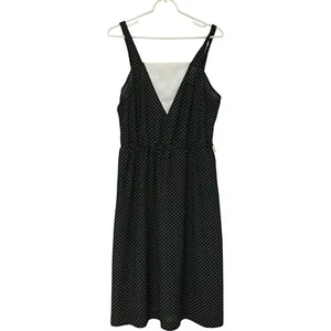 A-Line Dress Womens Size 18 Black White Polka Dots V-Neck Knee Length Sleeveless - Picture 1 of 7