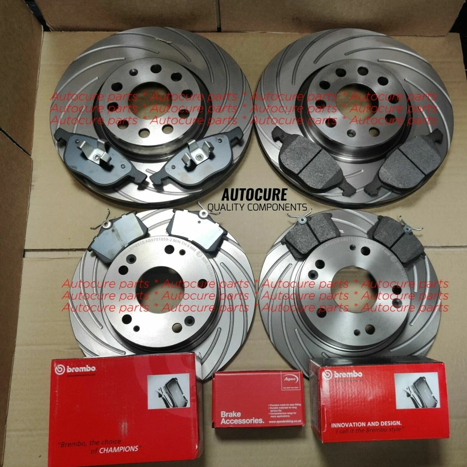FOR MINI COOPER S (R56) SLOTTED FRONT/REAR BRAKE DISCS & BREMBO PADS SET [06-10] - Image 1 of 1