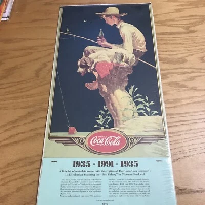 1991 Repro 1935 Coca-Cola Coke Norman Rockwell Gone Fishing Wall Calendar - New - Image 1 of 4