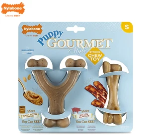 NYLABONE PUPPY GOURMET TWIN PACK STRONG PUPPY CHEW TOYS WISHBONE & FEMUR 0-11KG - Picture 1 of 9