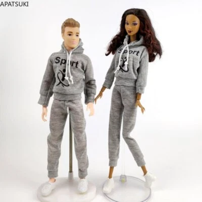 MARKENLOS Grau Paar Kleidung Set für Barbie-Puppe Sport tragen Outfits für Ken Junge Puppe