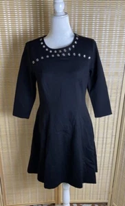 Carmen Marc Valvo Black Grommet Detail A line Dress, Size 6 - Picture 1 of 5