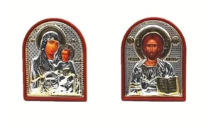 Small Religious Pair Icon of Jesus Christ and Mother of God, Orthodox, 3" - Picture 1 of 5