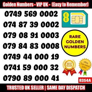Golden Number VIP UK SIM - Easy to Remember & Memorise Numbers LOT - B354A