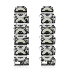 10X Black on Clear Tape Compatible with Epson LK-4TBN KingJim ST12KW SR230C 1/2" - Picture 1 of 11