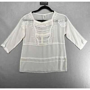 NEW Lauren Conrad Top Womens XS Ivory 3/4 Sleeve Boho Cottagecore Coastal Shirt - Picture 1 of 11