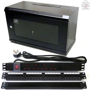 Armoire de données 6U noire 300 mm + panneau de patch C5e, PDU, barre de brosse rack de communications réseau - Photo 1/6